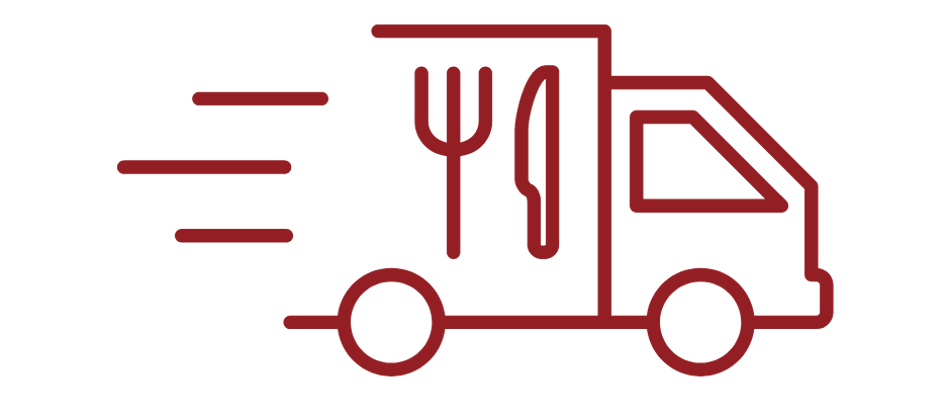 Grafisk tegning af lastbil med kniv og gaffel på lasten