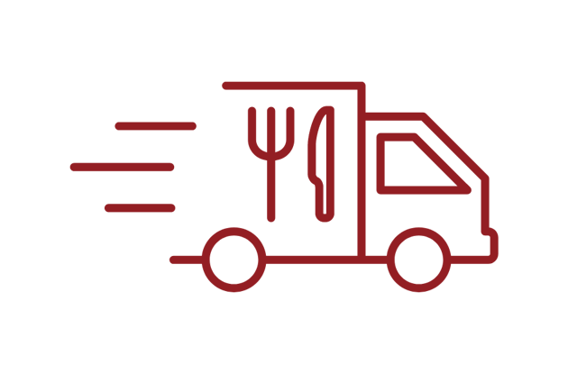 Grafisk tegning af lastbil med kniv og gaffel på lasten